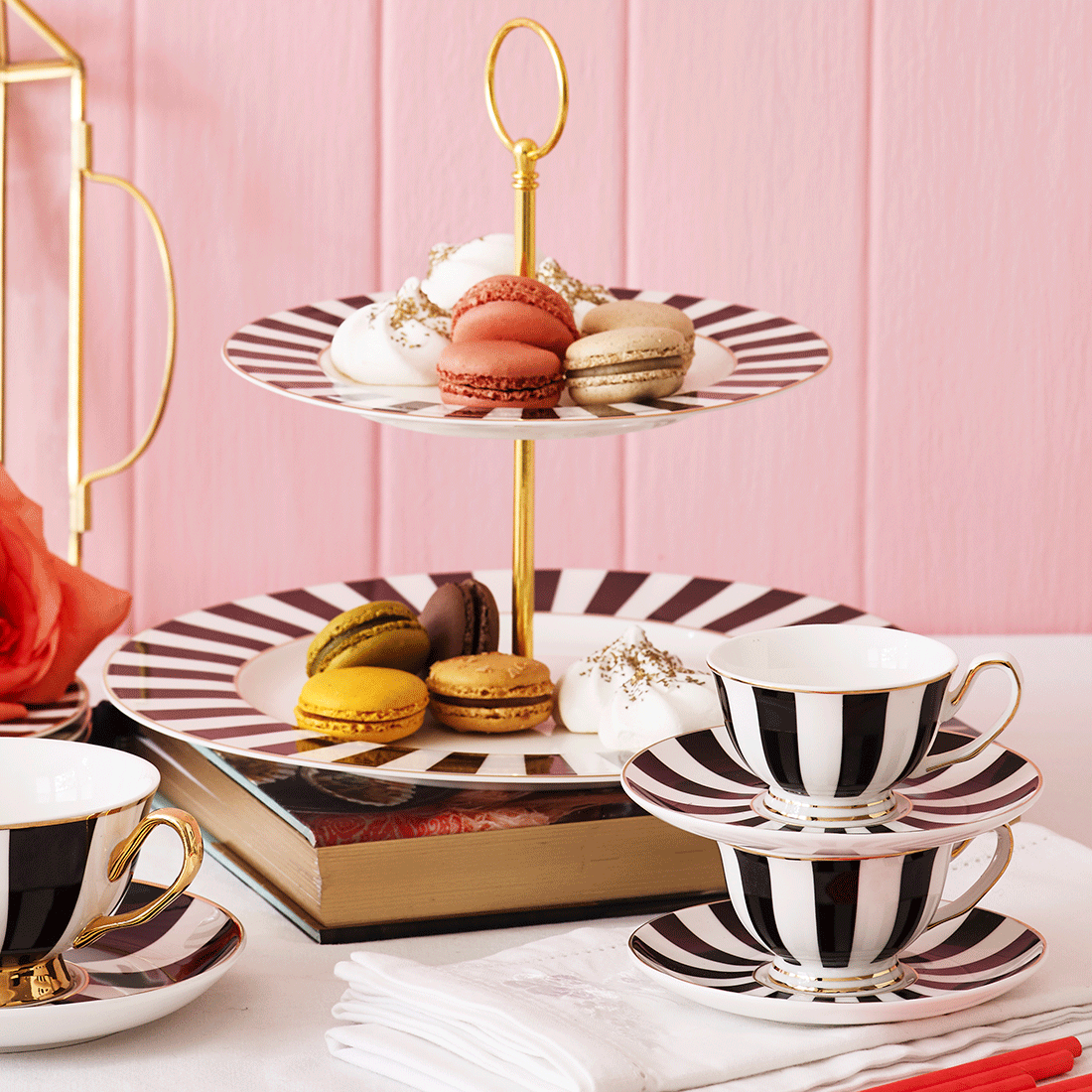 Monte Carlo Stripy Two Tier Cake Stand Black White Bombay Duck
